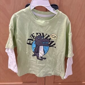 Kids Dinosaur Graphic Tee long sleeve fake 2 layer shirt top size 4 little